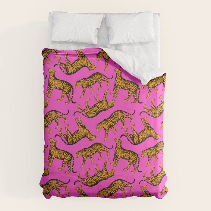 Tigers (Magenta and Marigold) Duvet Cover Gallery Image 6