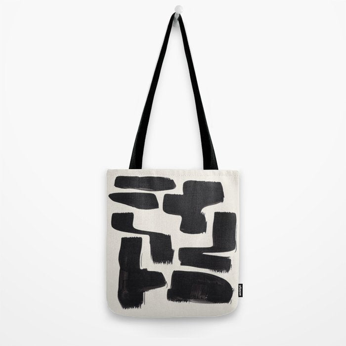 Mid Century Modern Minimalist Abstract Art Brush Strokes Black & White Ink Art Shapes Tote Bag Gallery Image 2