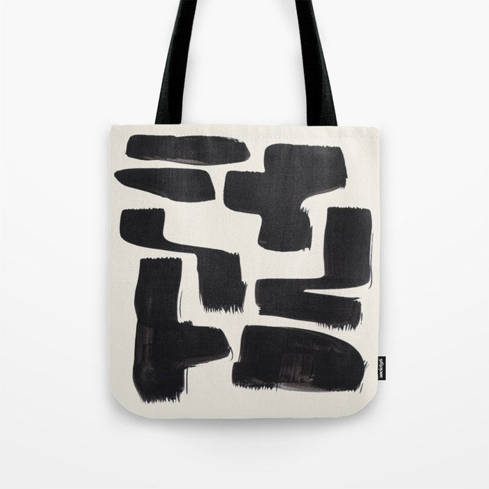 Mid Century Modern Minimalist Abstract Art Brush Strokes Black & White Ink Art Shapes Tote Bag Gallery Image 1