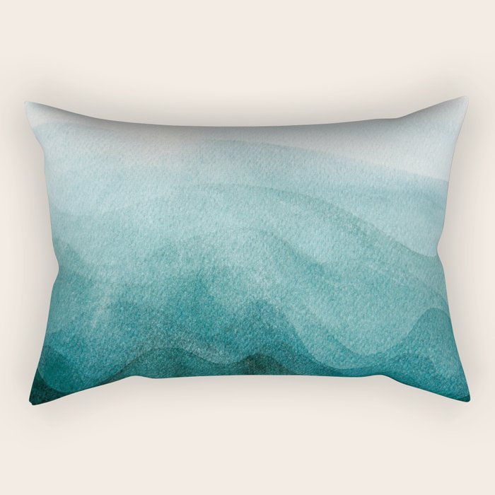 Sunrise in the mountains, dawn, teal, abstract watercolor Rectangular Pillow Gallery Image 2