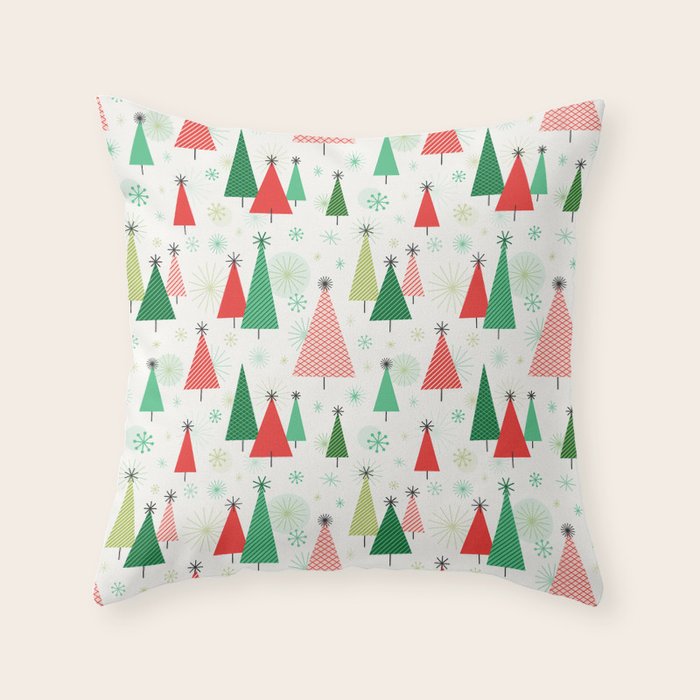 Mid Century Happy Holidays Throw Pillow Gallery Image 1