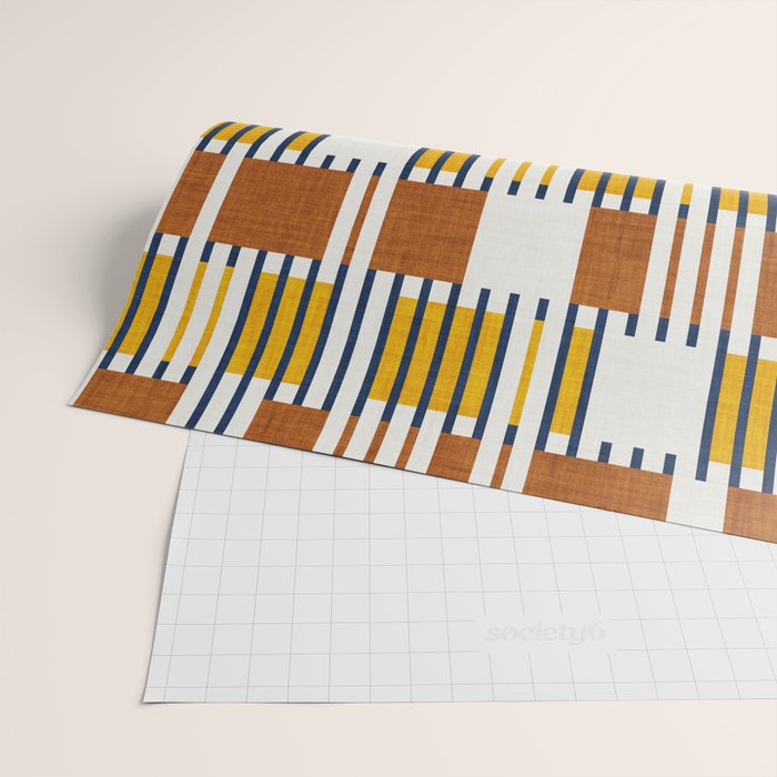 Bold minimalist retro stripes // midnight blue goldenrod yellow and copper brown geometric grid  Wrapping Paper Gallery Image 2