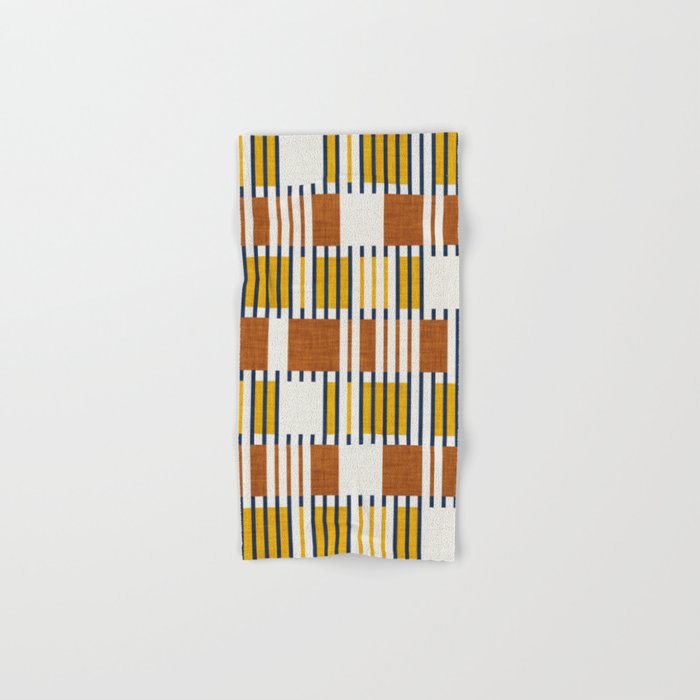 Bold minimalist retro stripes // midnight blue goldenrod yellow and copper brown geometric grid  Bath Towel Gallery Image 1