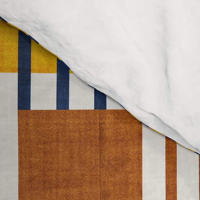 Bold minimalist retro stripes // midnight blue goldenrod yellow and copper brown geometric grid  Comforter Gallery Image 4