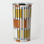 Bold minimalist retro stripes // midnight blue goldenrod yellow and copper brown geometric grid  Travel Mug Gallery Image 1