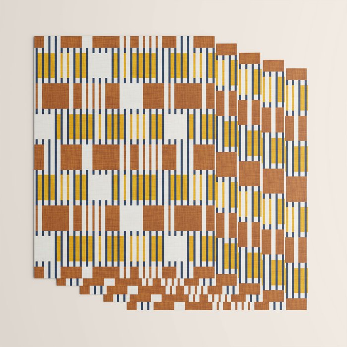 Bold minimalist retro stripes // midnight blue goldenrod yellow and copper brown geometric grid  Wrapping Paper Gallery Image 3