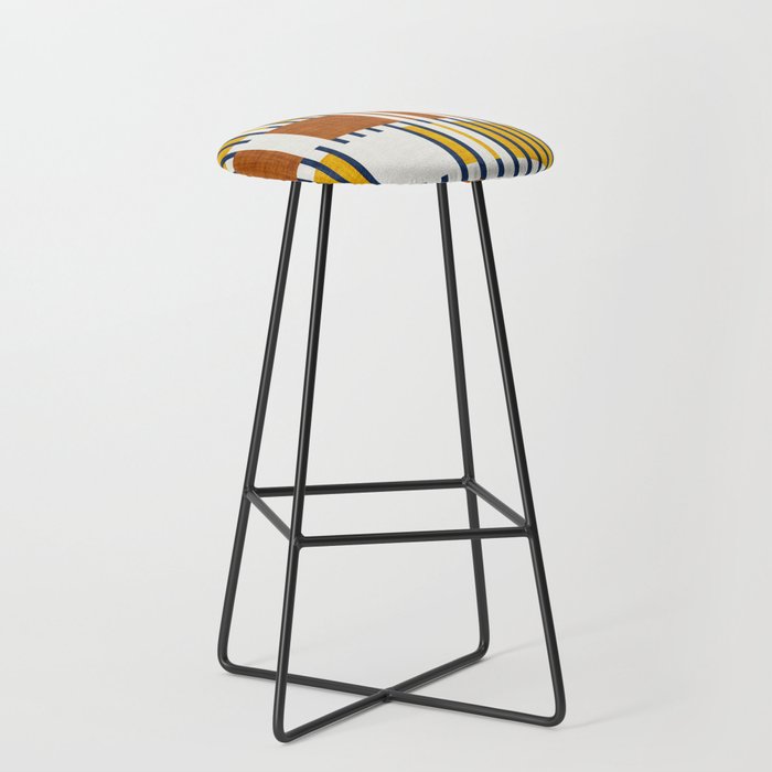 Bold minimalist retro stripes // midnight blue goldenrod yellow and copper brown geometric grid  Stool Gallery Image 1