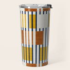 Bold minimalist retro stripes // midnight blue goldenrod yellow and copper brown geometric grid  Travel Mug Gallery Image 2