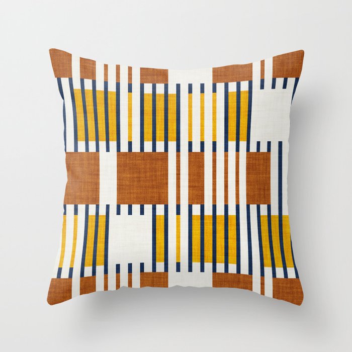 Bold minimalist retro stripes // midnight blue goldenrod yellow and copper brown geometric grid  Throw Pillow Gallery Image 6