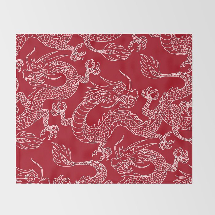 Lunar Year White Dragon Throw Blanket Gallery Image 2