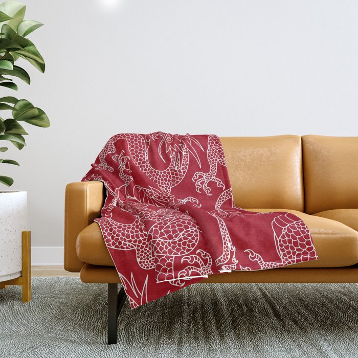 Lunar Year White Dragon Throw Blanket Gallery Image 1