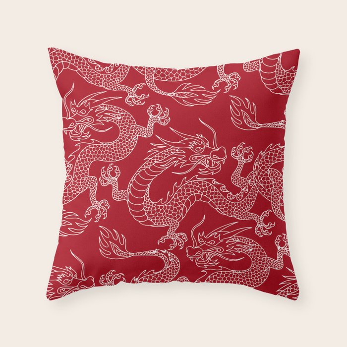 Lunar Year White Dragon Throw Pillow Gallery Image 6