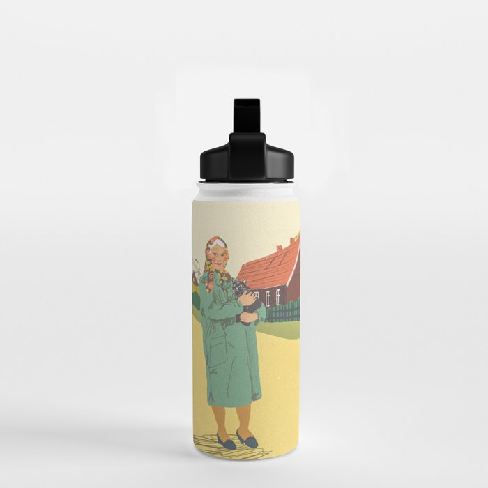 Woman with a cat Water Bottle Gallery Image 2