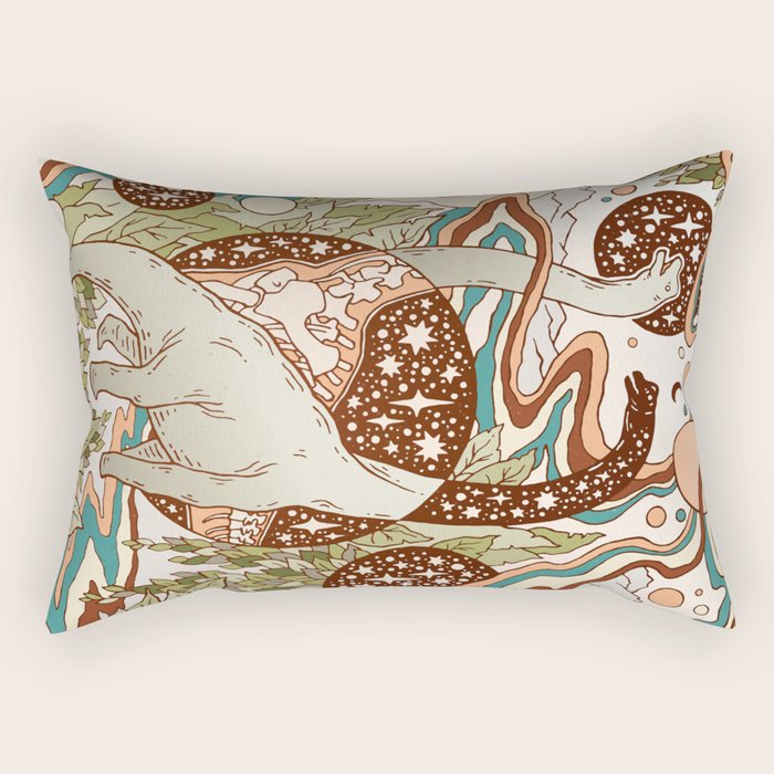 Jurassic Portal | Retro Rainbow Palette | Dinosaur Science Fiction Art Rectangular Pillow Gallery Image 1