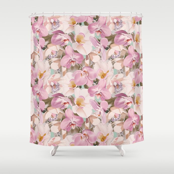 Lush Pink Tropical Flowers I Shower Curtain Gallery Image 1