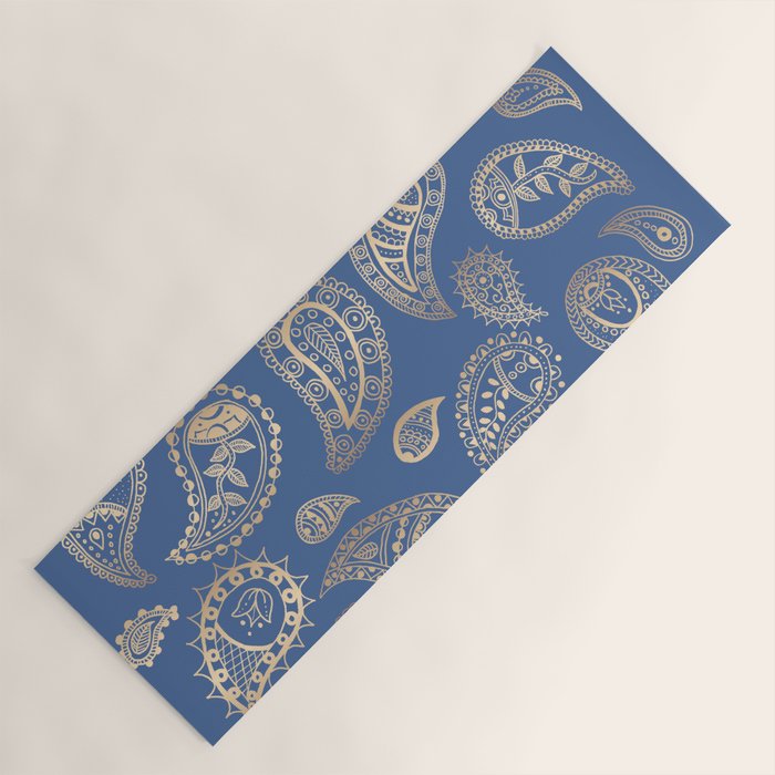 Classic blue and gold paisley Yoga Mat Gallery Image 1