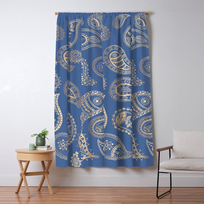Classic blue and gold paisley Window Curtain Gallery Image 5