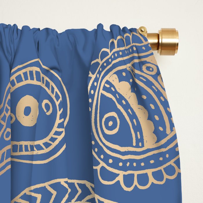 Classic blue and gold paisley Window Curtain Gallery Image 2