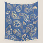Classic blue and gold paisley Wall Tapestry Gallery Image 4