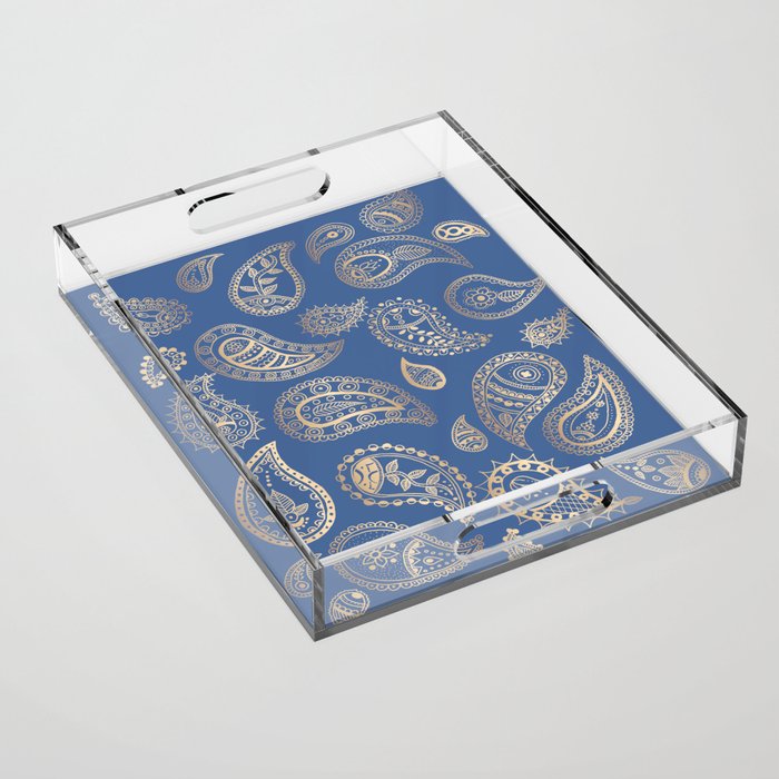 Classic blue and gold paisley Acrylic Tray Gallery Image 1