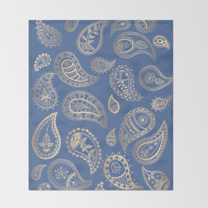 Classic blue and gold paisley Throw Blanket Gallery Image 2