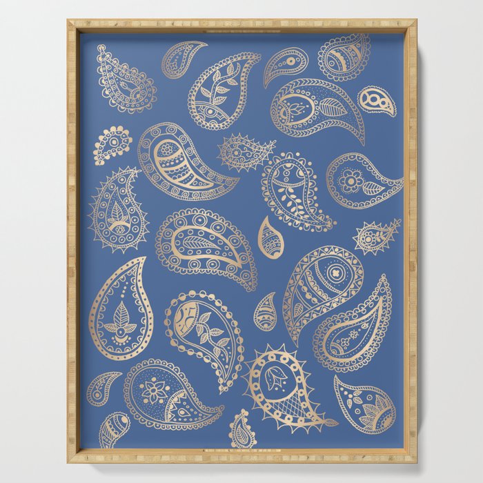 Classic blue and gold paisley Serving Tray Gallery Image 1