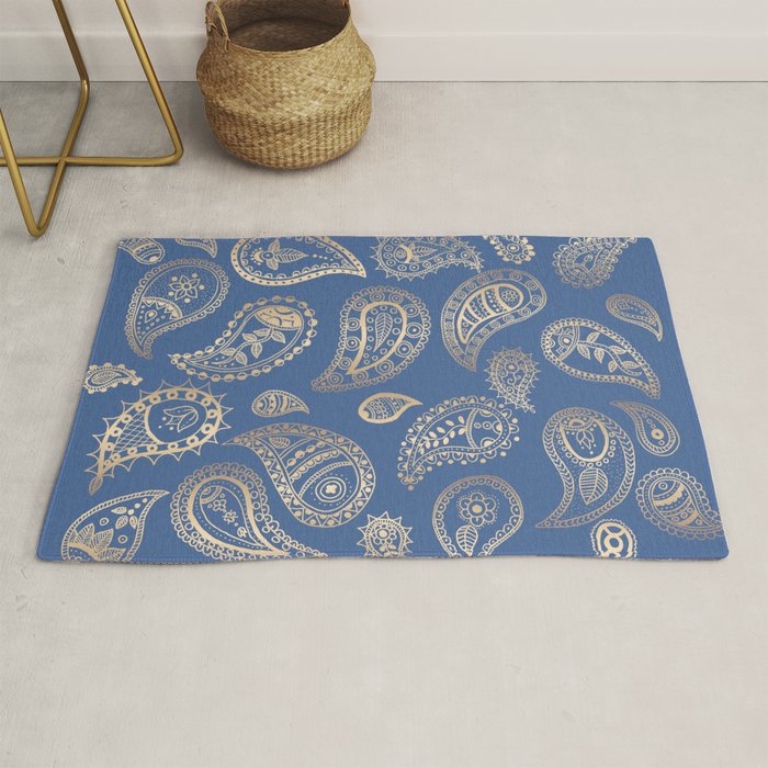 Classic blue and gold paisley Rug Gallery Image 1