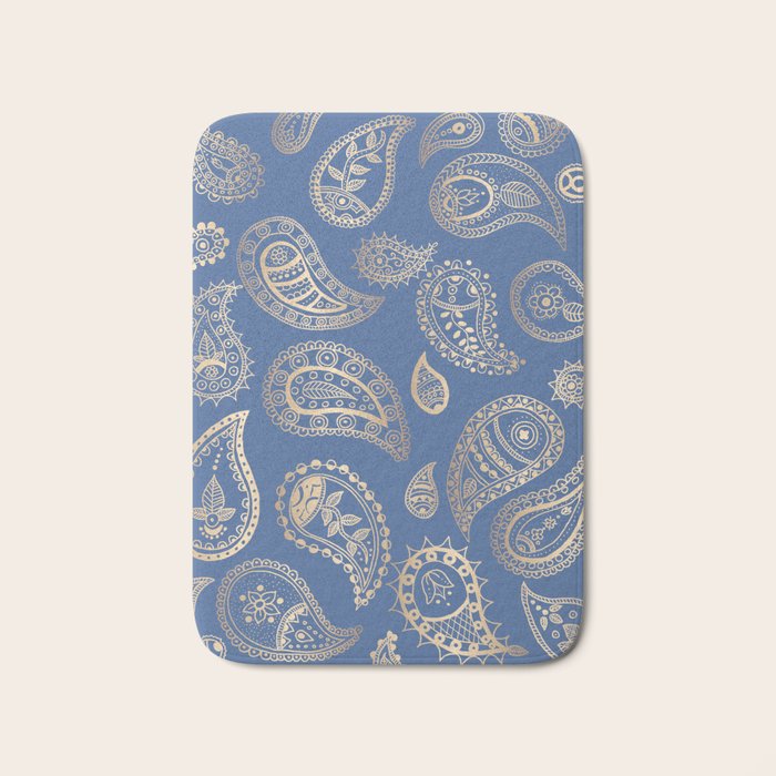 Classic blue and gold paisley Bath Mat Gallery Image 1