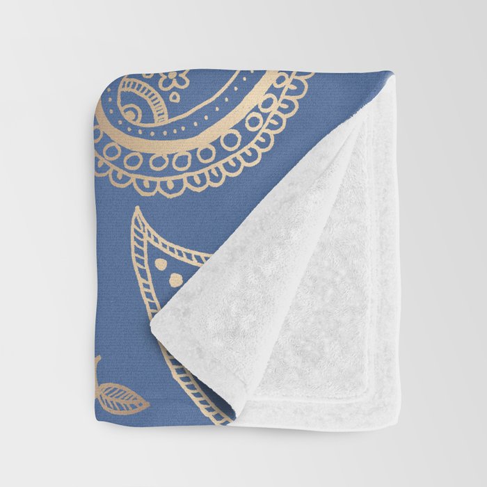 Classic blue and gold paisley Throw Blanket Gallery Image 3