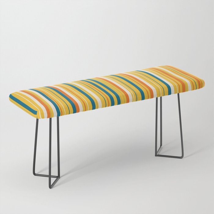Retro 70s Vertical Stripes Orange Blue Yellow Pattern Bench Gallery Image 1