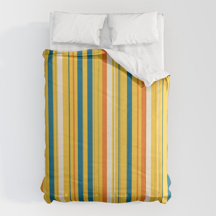 Retro 70s Vertical Stripes Orange Blue Yellow Pattern Comforter Gallery Image 6