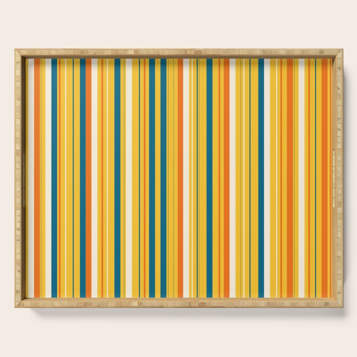 Retro 70s Vertical Stripes Orange Blue Yellow Pattern Serving Tray Gallery Image 1