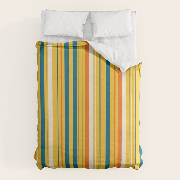 Retro 70s Vertical Stripes Orange Blue Yellow Pattern Duvet Cover Gallery Image 6