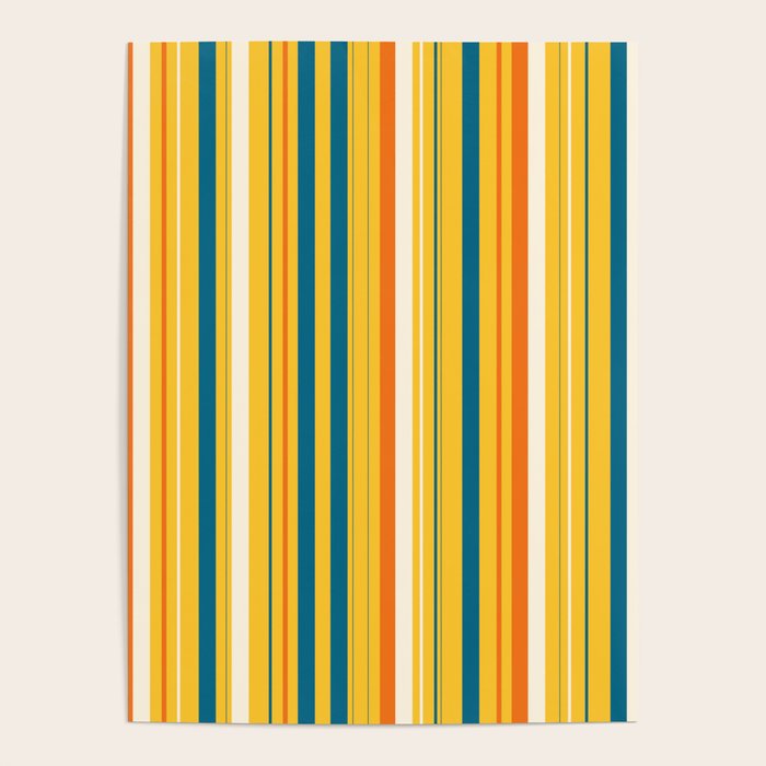 Retro 70s Vertical Stripes Orange Blue Yellow Pattern Poster Gallery Image 4