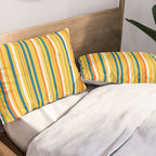 Retro 70s Vertical Stripes Orange Blue Yellow Pattern Pillow Sham Gallery Image 2