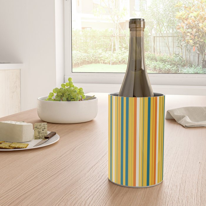 Retro 70s Vertical Stripes Orange Blue Yellow Pattern Wine Chiller Gallery Image 4