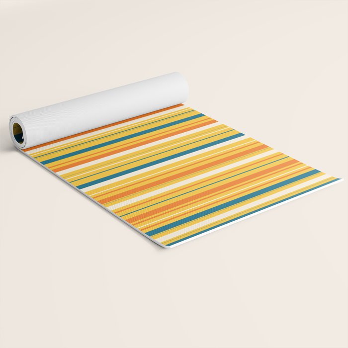 Retro 70s Vertical Stripes Orange Blue Yellow Pattern Yoga Mat Gallery Image 2