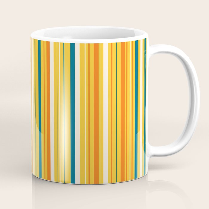 Retro 70s Vertical Stripes Orange Blue Yellow Pattern Coffee Mug Gallery Image 1