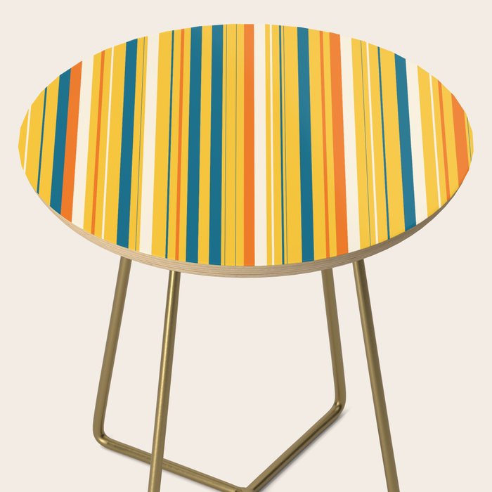 Retro 70s Vertical Stripes Orange Blue Yellow Pattern Side Table Gallery Image 2