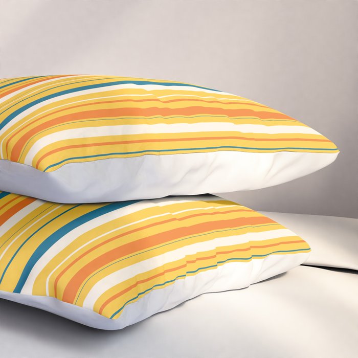 Retro 70s Vertical Stripes Orange Blue Yellow Pattern Pillow Sham Gallery Image 3