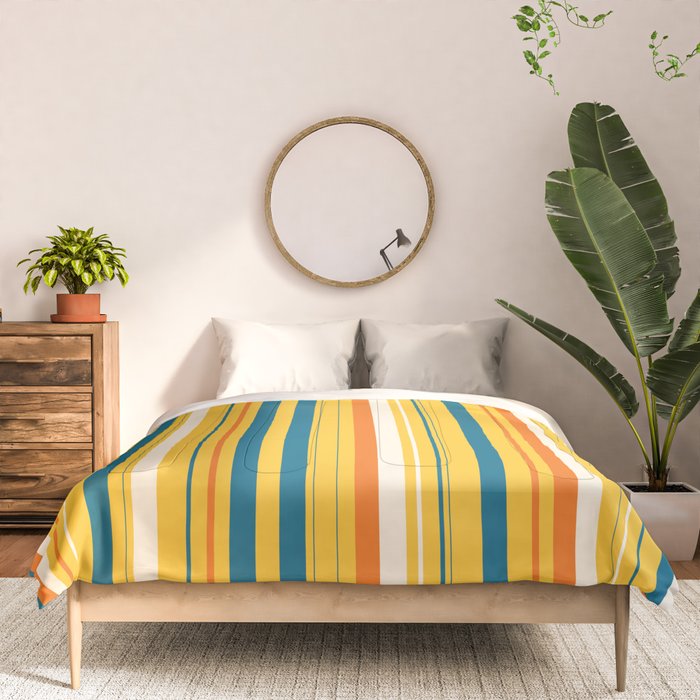 Retro 70s Vertical Stripes Orange Blue Yellow Pattern Comforter Gallery Image 3