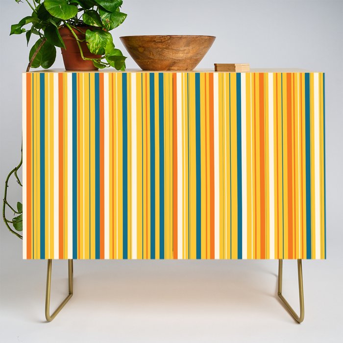 Retro 70s Vertical Stripes Orange Blue Yellow Pattern Credenza Gallery Image 1