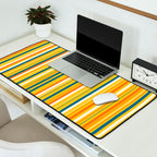 Retro 70s Vertical Stripes Orange Blue Yellow Pattern Desk Mat Gallery Image 2