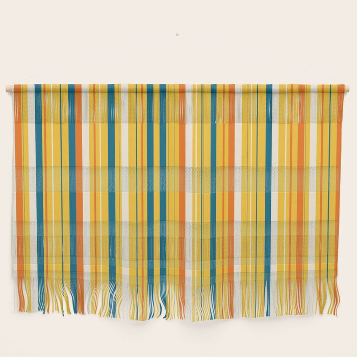 Retro 70s Vertical Stripes Orange Blue Yellow Pattern Wall Hanging Gallery Image 1