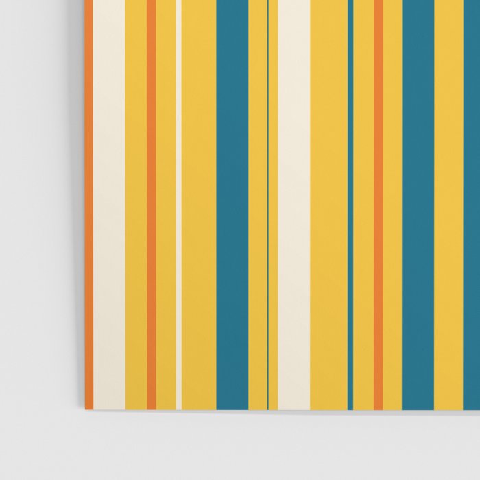 Retro 70s Vertical Stripes Orange Blue Yellow Pattern Poster Gallery Image 3