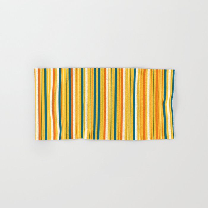Retro 70s Vertical Stripes Orange Blue Yellow Pattern Bath Towel Gallery Image 1