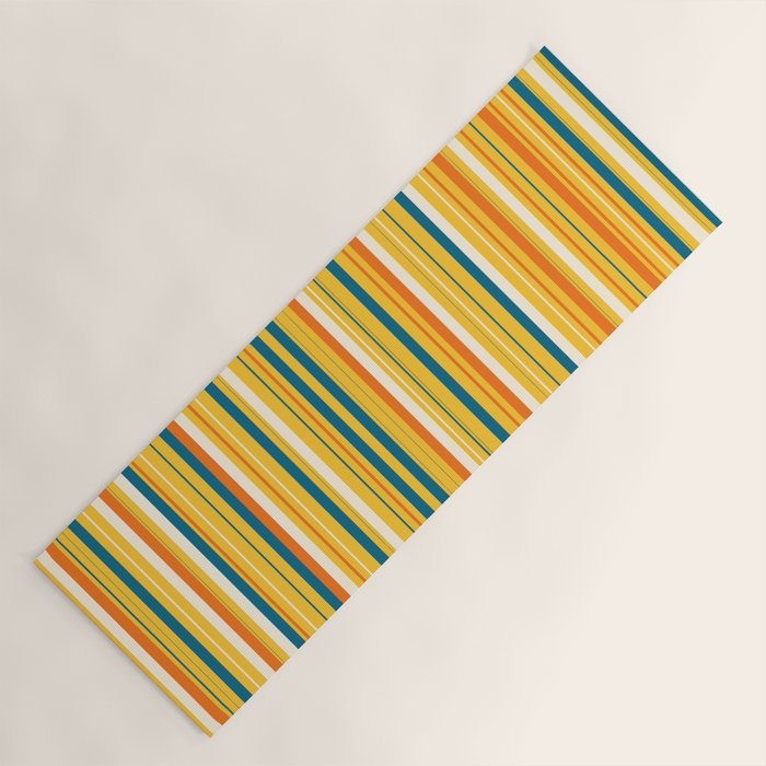 Retro 70s Vertical Stripes Orange Blue Yellow Pattern Yoga Mat Gallery Image 1