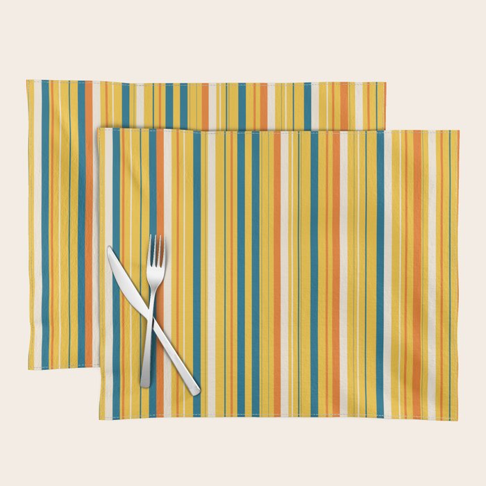 Retro 70s Vertical Stripes Orange Blue Yellow Pattern Placemat Gallery Image 1
