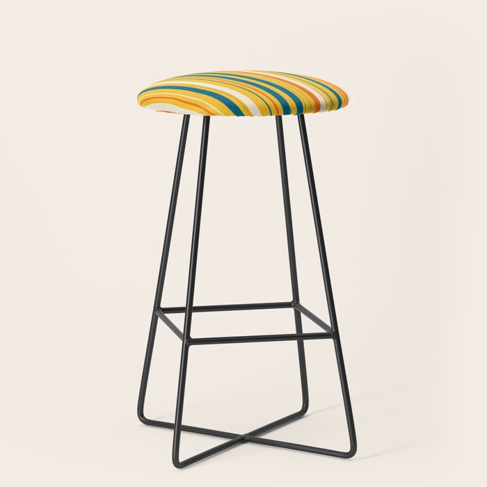 Retro 70s Vertical Stripes Orange Blue Yellow Pattern Stool Gallery Image 1