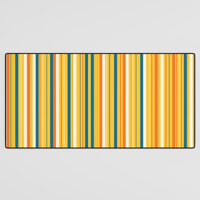 Retro 70s Vertical Stripes Orange Blue Yellow Pattern Desk Mat Gallery Image 3